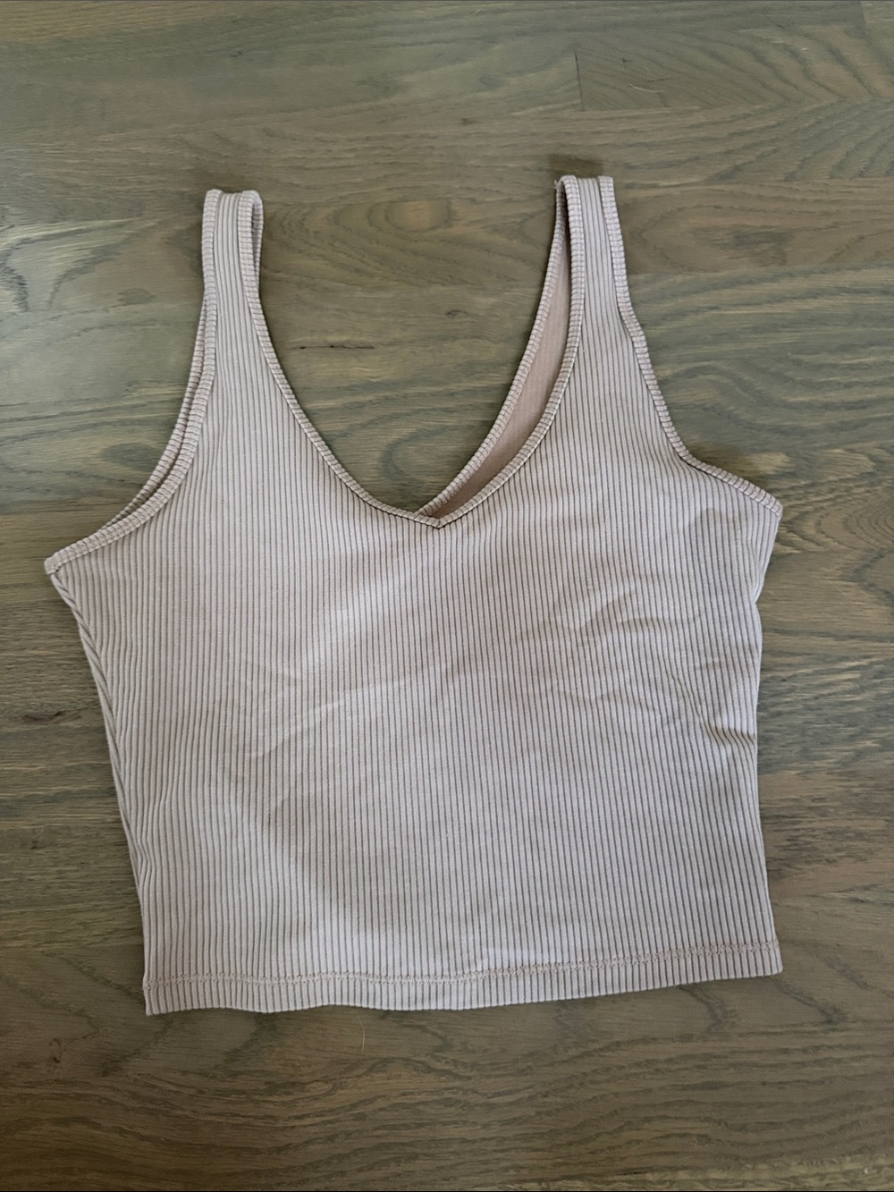 Hollister Ribbed V-Neck Cropped Tank - Light Beige